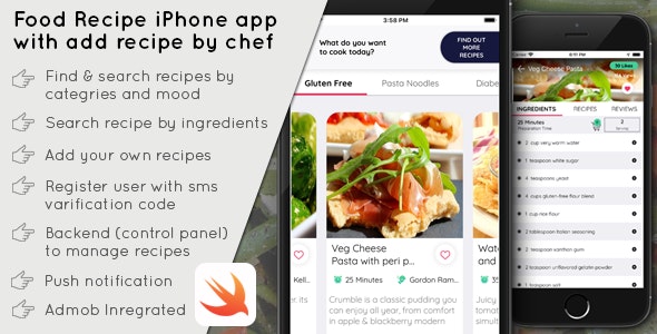 Food Recipe iPhone app with add recipe by chef - SWIFT 4