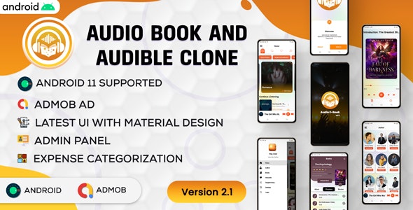 Android Audio book - Audible | Audiobok WIth Chapter | Home Section | Android App | Admob