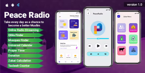 PeaceRadio – Muslim Online Radio and Qibla Finder with Prayer Time Full App UI Template