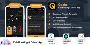 Taxi App | Cab Booking Android + iOS App Template | 2 Apps Rider + Driver | Flutter 2 | Qcabs
