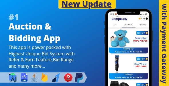 Highest Unique Bid Auction App | App + Admin + Seller + Landing Page | Multi-Vendor