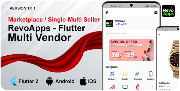 Revo Apps Multi Vendor - Flutter Marketplace E-Commerce Full App Android iOS
