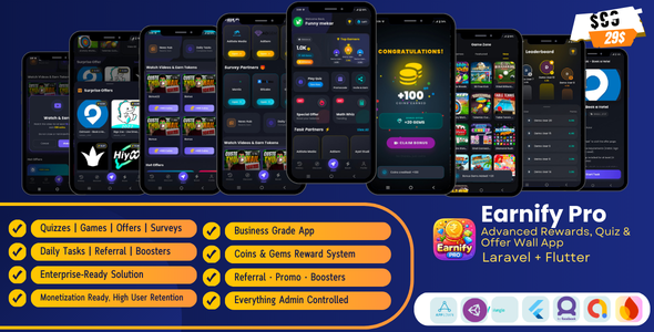 Earnify Pro – Advanced Rewards, Quiz, Game Offer Wall App