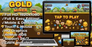 Gold Miner – HTML5 Game 20 Levels + Mobile Version! (Construct 3 | Construct 2 | Capx)