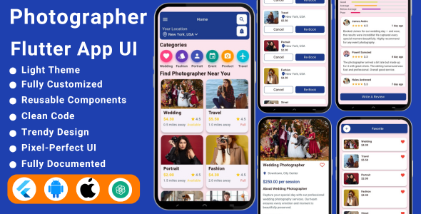Photographer Booking Flutter App Template | Photography, Event, Wedding Studio Booking