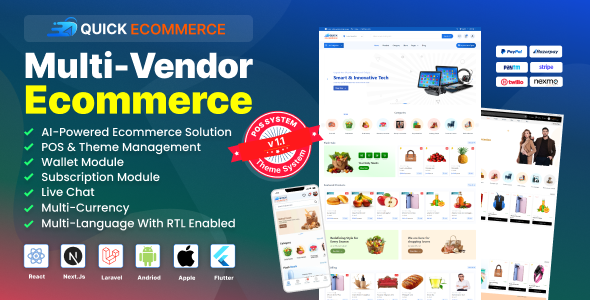 Quick eCommerce – React Multi-Vendor for Food, Grocery, Pharmacy  Pet with Customer App  Website