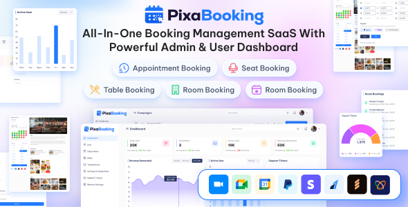PixaBooking – Booking Management SaaS System Platform with Admin  User Dashboard